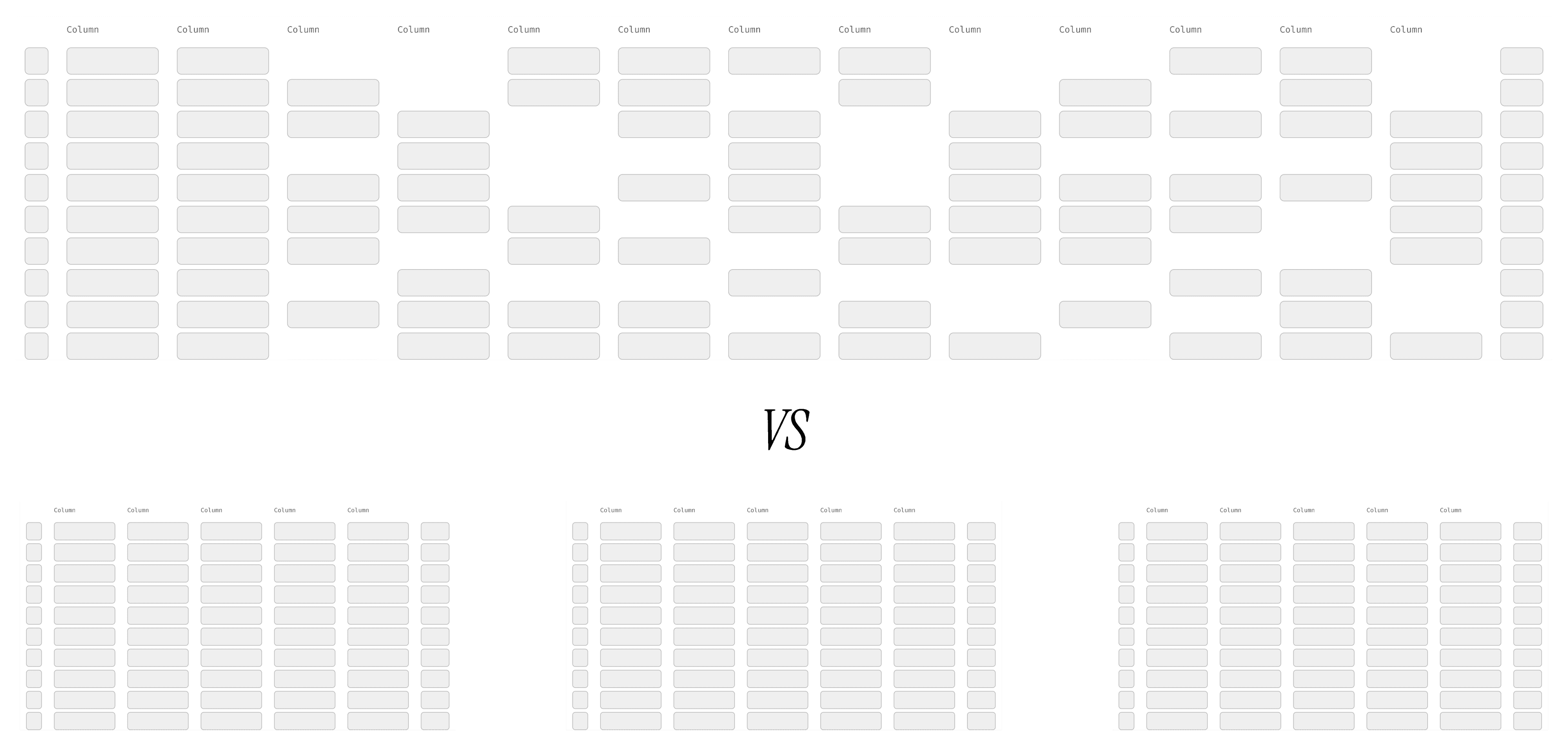 Diagram: single-table version vs. three-tab version